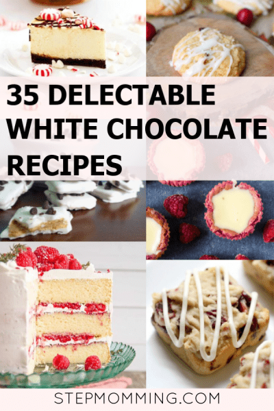 35 delectable white chocolate recipes sure to make your mouth water! Delicious for winter and holiday baking but enticing year-round, these are reliable go-to's for holiday party recipes! #whitechocolate #whitechocolaterecipes #holidaybaking